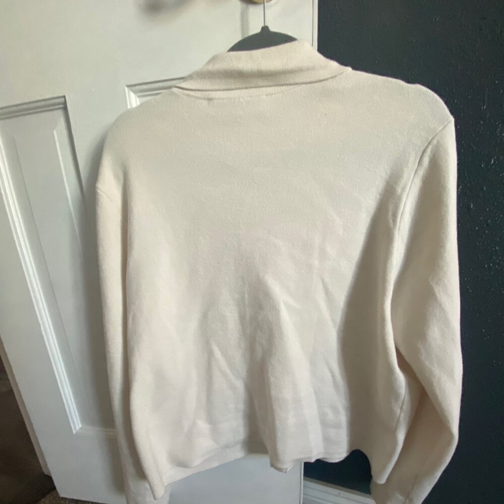 LOFT Cream/Off White Button Front Collared Sweater Knit Jacket Cardigan XL - Picture 3 of 6